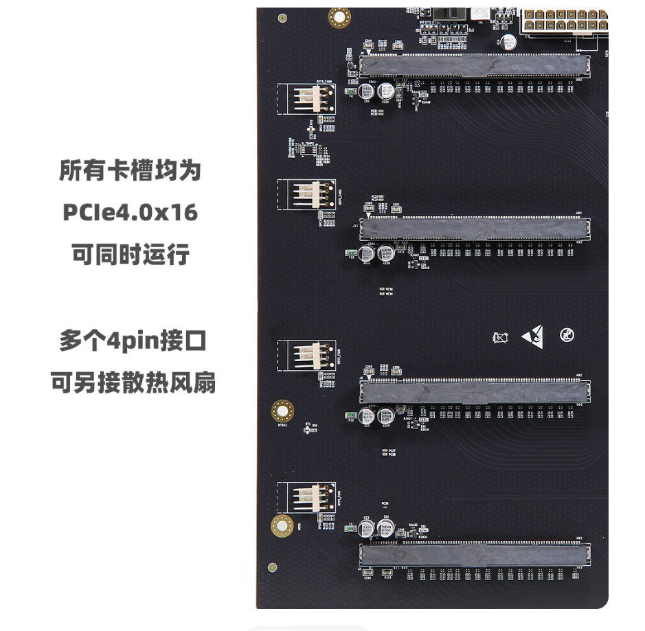Slimsas to PCle 4.0 PLX88096 4-card GPU four-slot expansion baseboard 65mm width