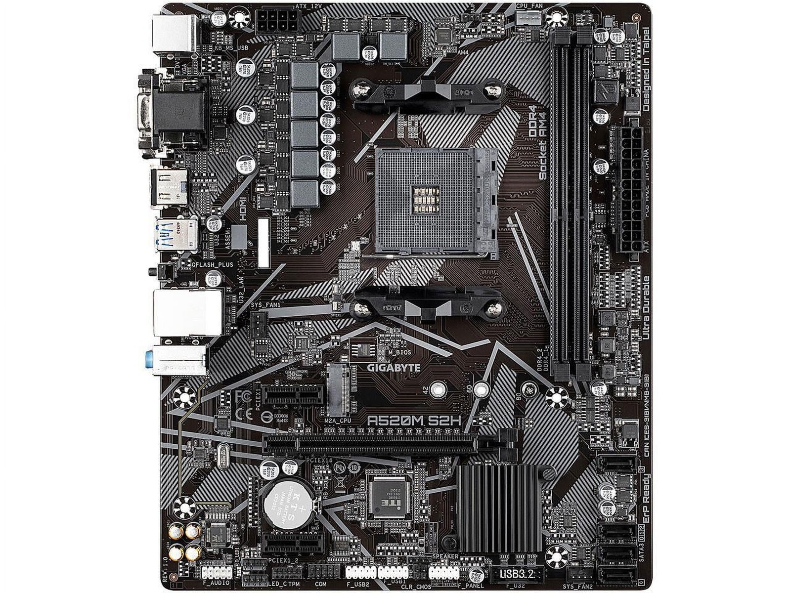 Gigabyte A520M S2H (AMD Ryzen AM4/MicroATX/4+3 Phases Pack of 1, Multicolor