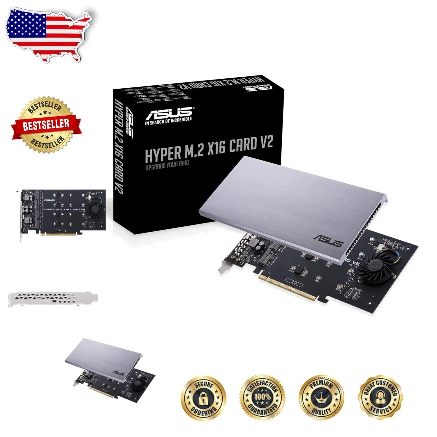 Hyper M.2 Expansion Card 4x NVMe PCIe 3.0 128Gbps RAID Intel VROC AMD