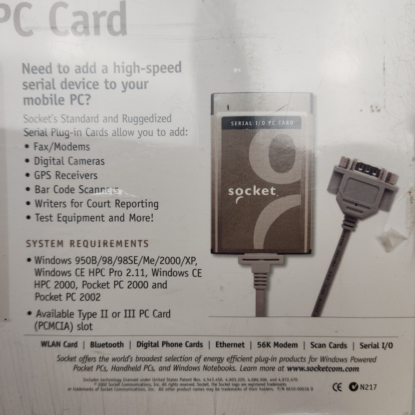 NIB Socket Serial I/O PC Card Ruggedized RS 232 COM Port SL0707 078