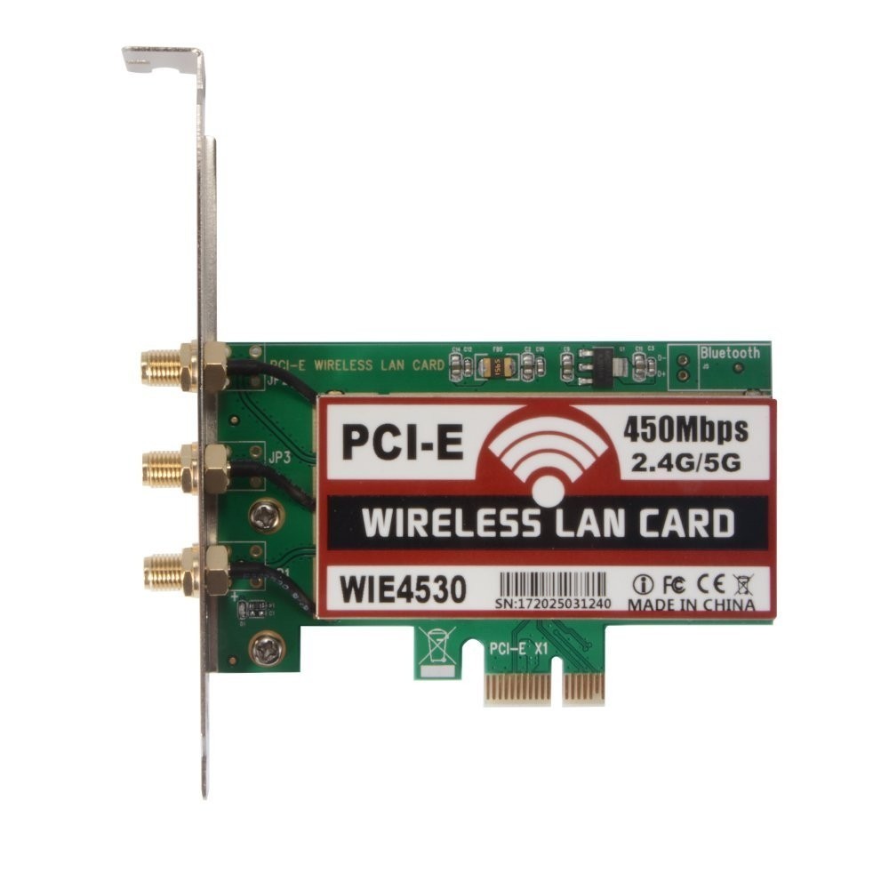 PCIe Dual Band WiFi Card 450Mbps 2.4G/5G 3 Antenna Low Profile Bracket