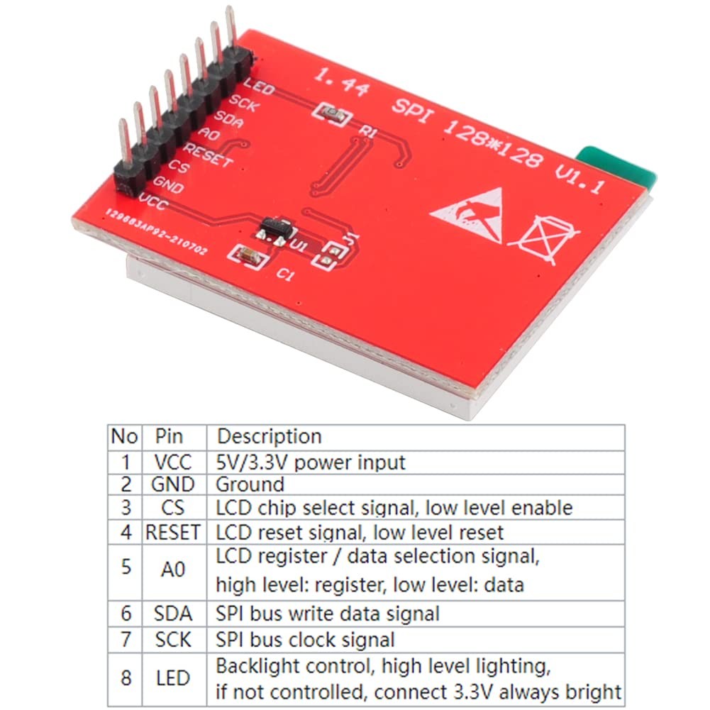 1.44″ inch TFT LCD Display Screen Module 3.3V RGB 65K 128×128 4-Wire SPI ST -…
