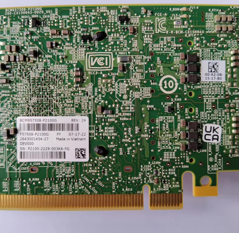 Used Broadcom BCM957508 -P2100G 100G QSFP56 PCIE Lan Card full height bracket
