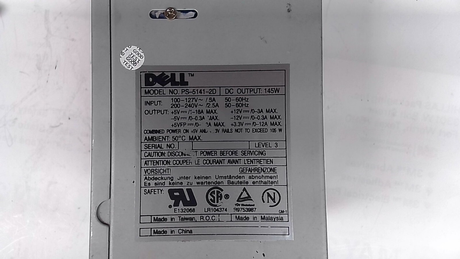 PS-5141-2D DELL 055078 ATX POWER SUPPLY FOR GXI, 30 days return, tested good