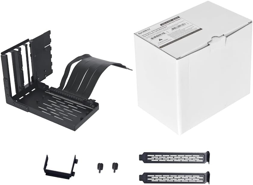 Toolless Vertical GPU Mounting Kit with PCIe 4.0 Riser Cable – Black Elegance