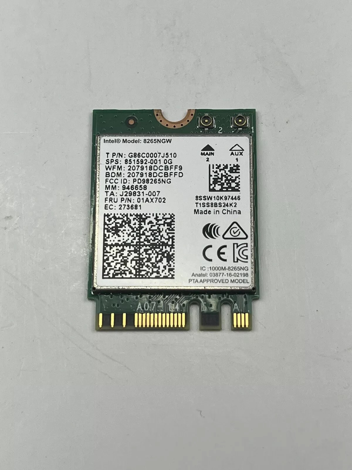 Lot of 15 Intel 8265NGW Dual Band Wireless-AC Bluetooth Wi-Fi Cards