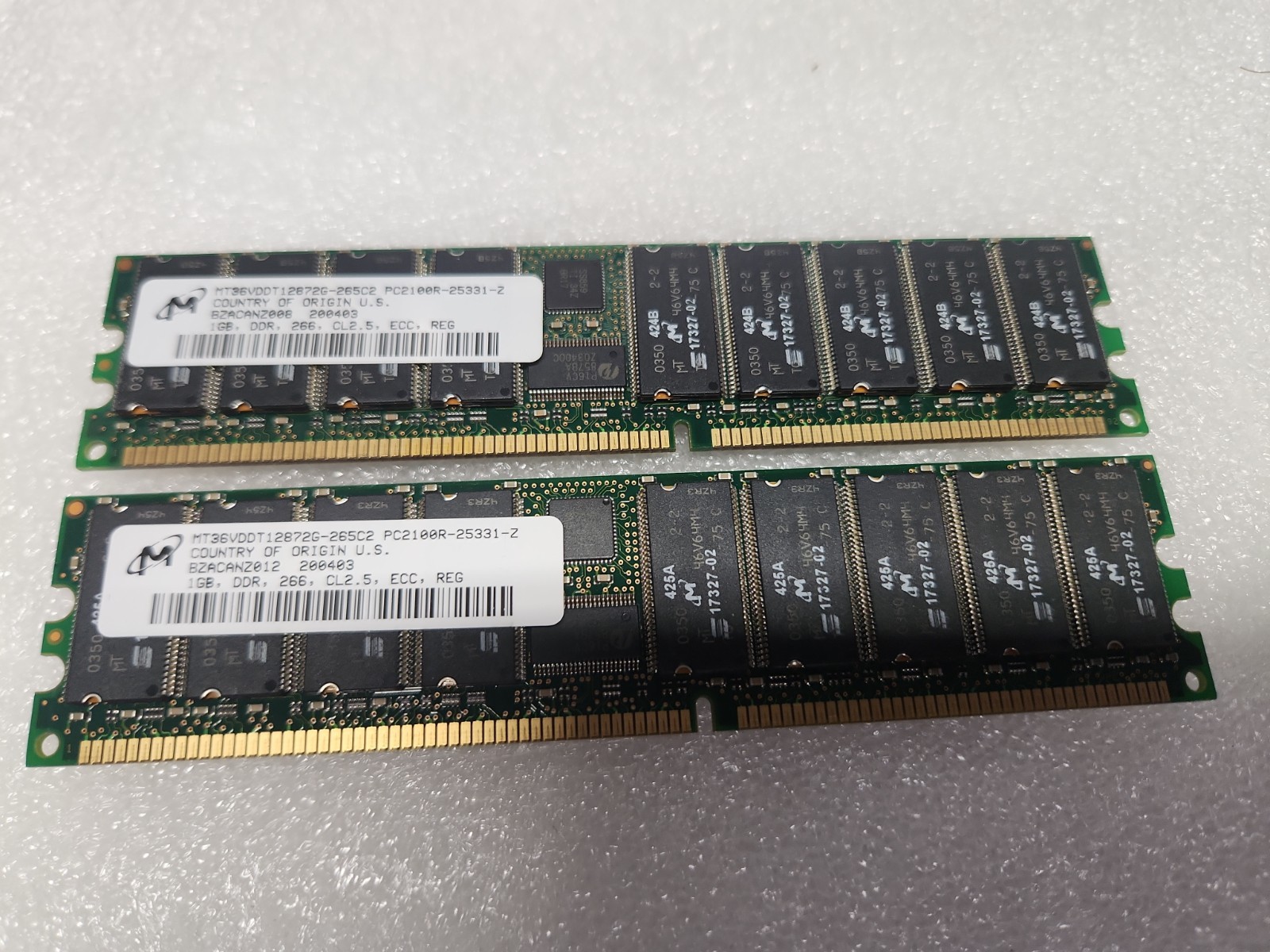 2X1GB DDR 266MHZ PC-2100 184-PIN ECC REGISTERED CL2.5 DIMM DUAL RANK MEMORY