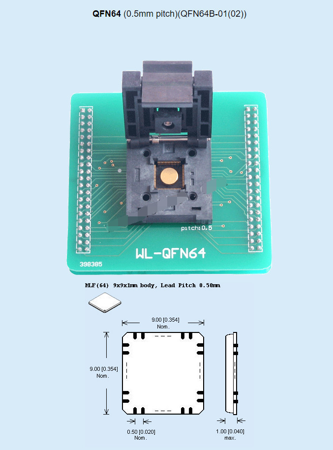 WL-QFN64-M217 0.5mm Pitch 16×16 9mm Width Socket Adapter For Wellon