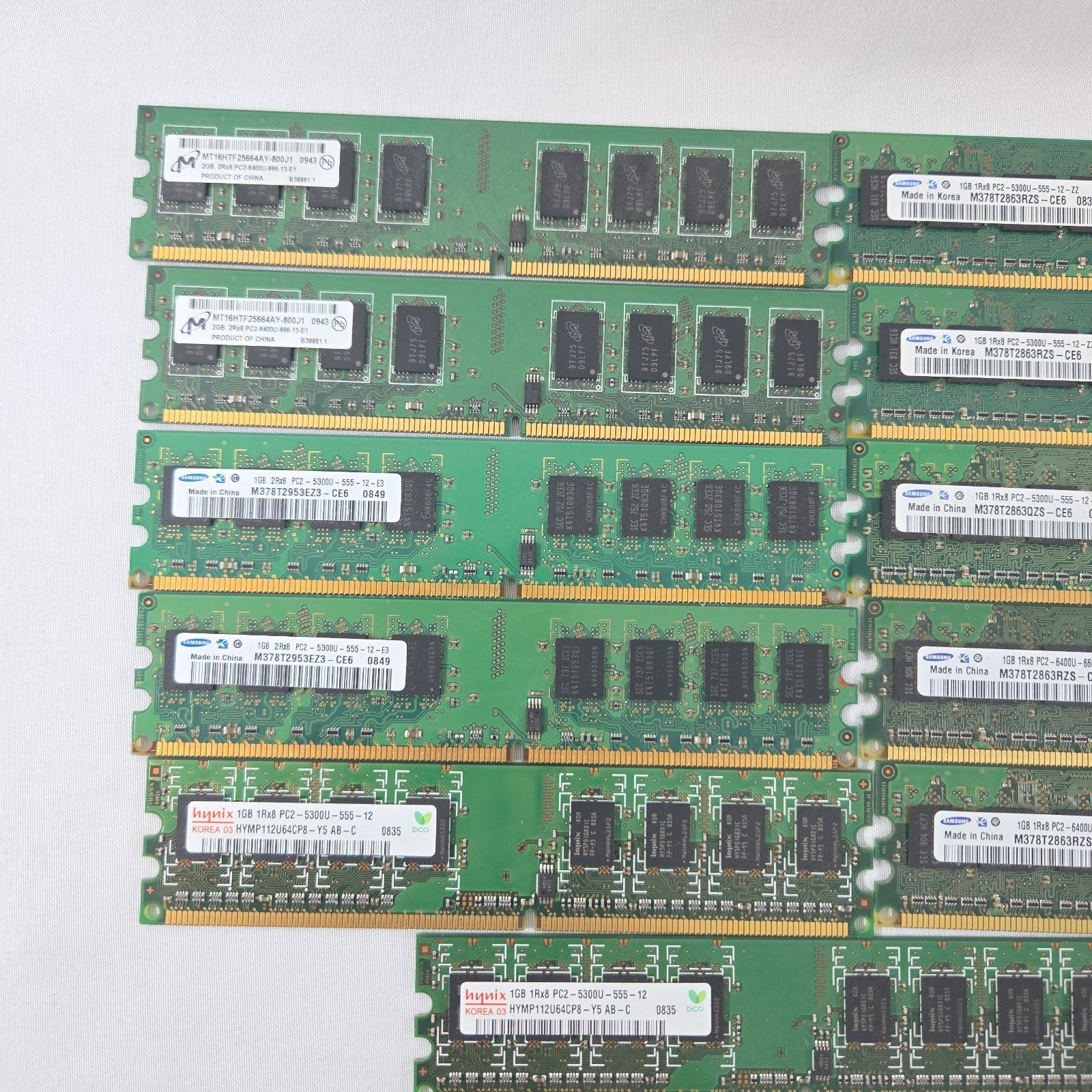 Lot of 11 Mixed Brand & Speed PC2- 1GB + 2GB DDR2 Desktop RAM 6400U + 5300U