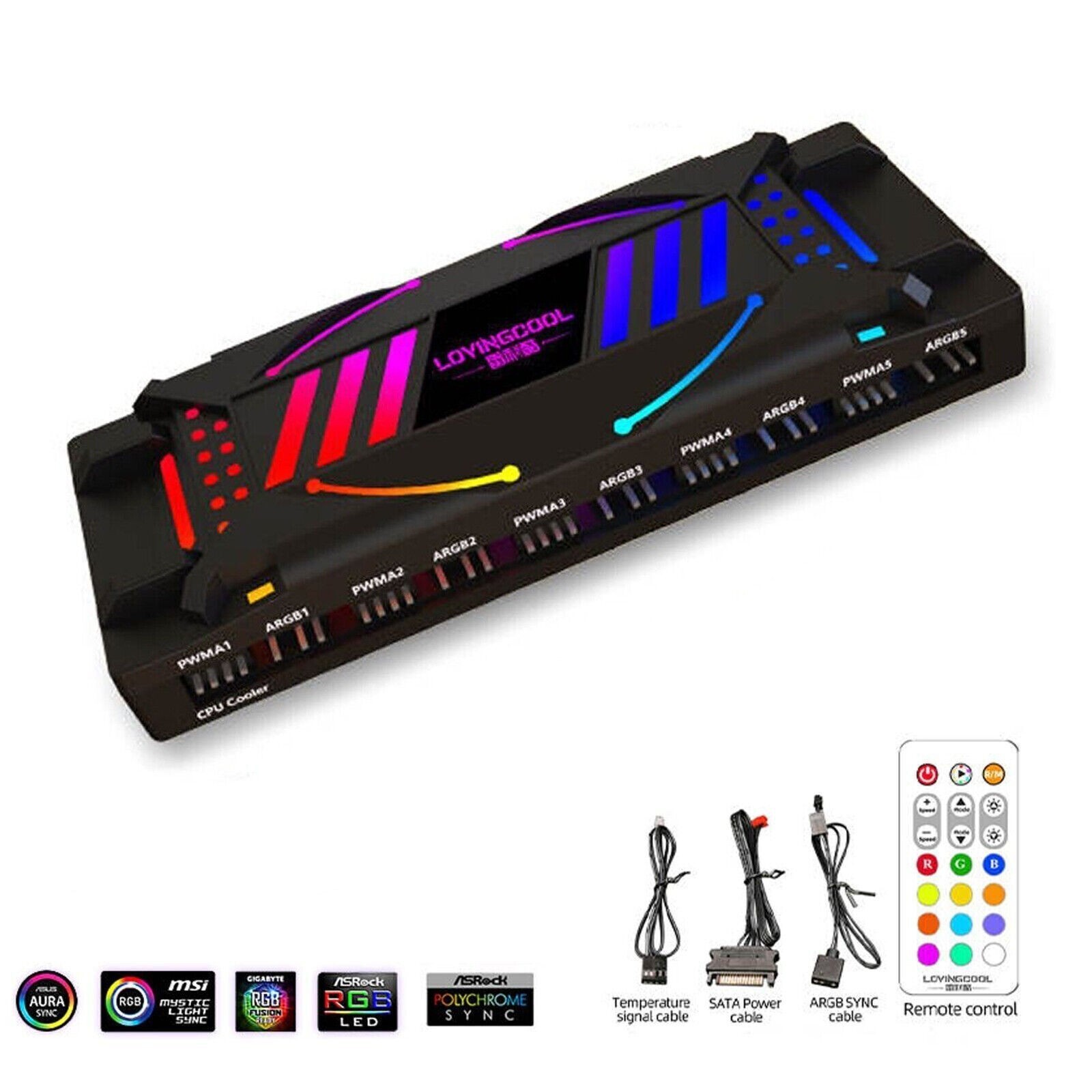 ForPC Fan PWM Hub Splitter 12 Port RGB ARGB Strip Controller with Remote Control