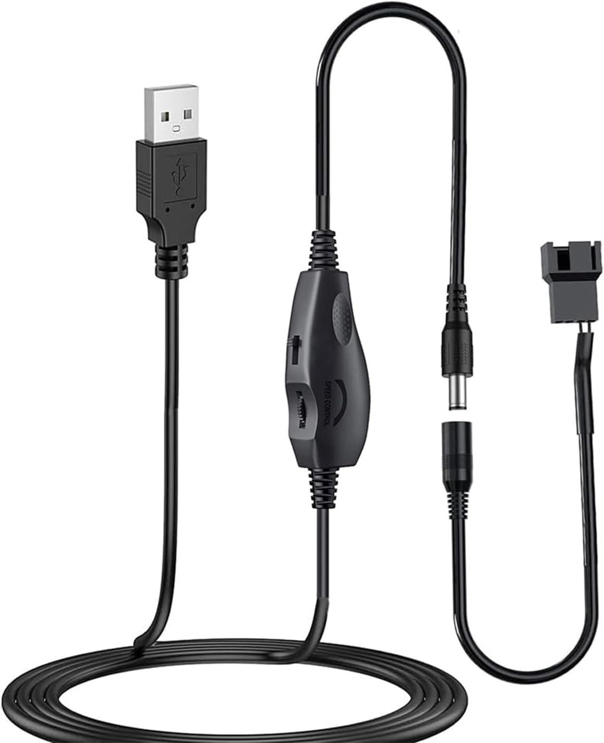 USB 5V to 5-12V Adjustable Fan Speed Controller, 4.8FT Cable, DC5521