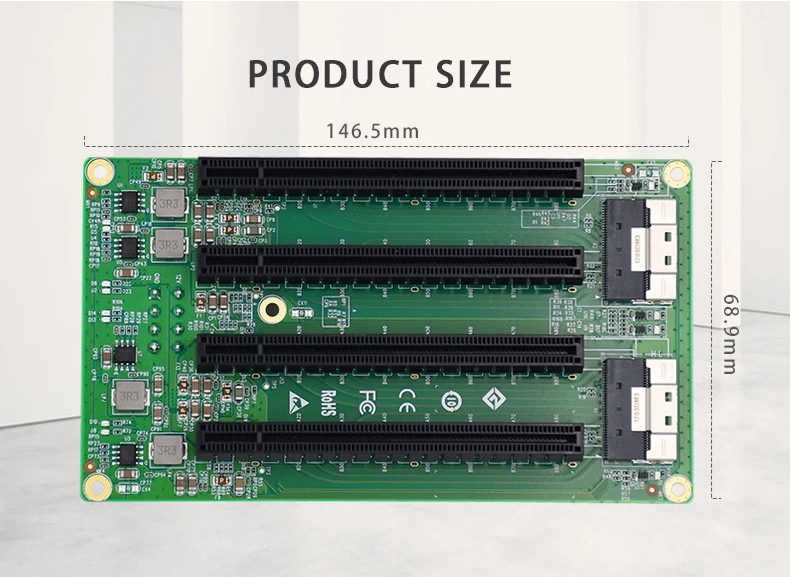 2 Port SFF-8654 to 4 PCIe x16 Slot Adapter