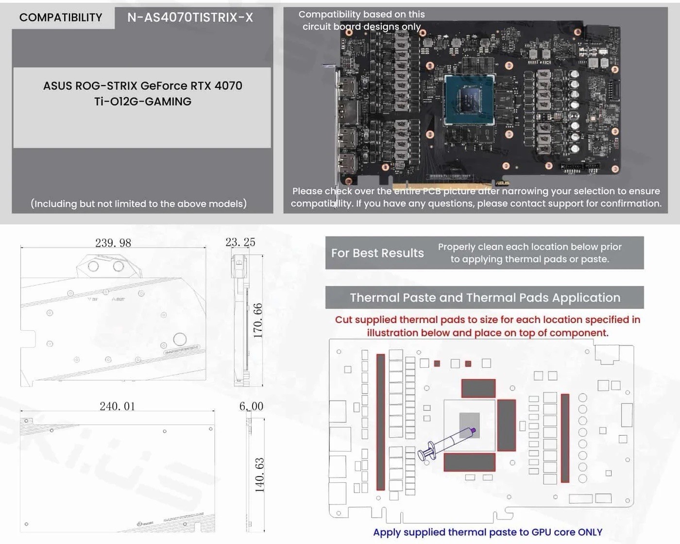 Bykski GPU Block N-AS4070TISTRIX-X for ASUS ROG-STRIX RTX 4070 Ti RGB Multicolor