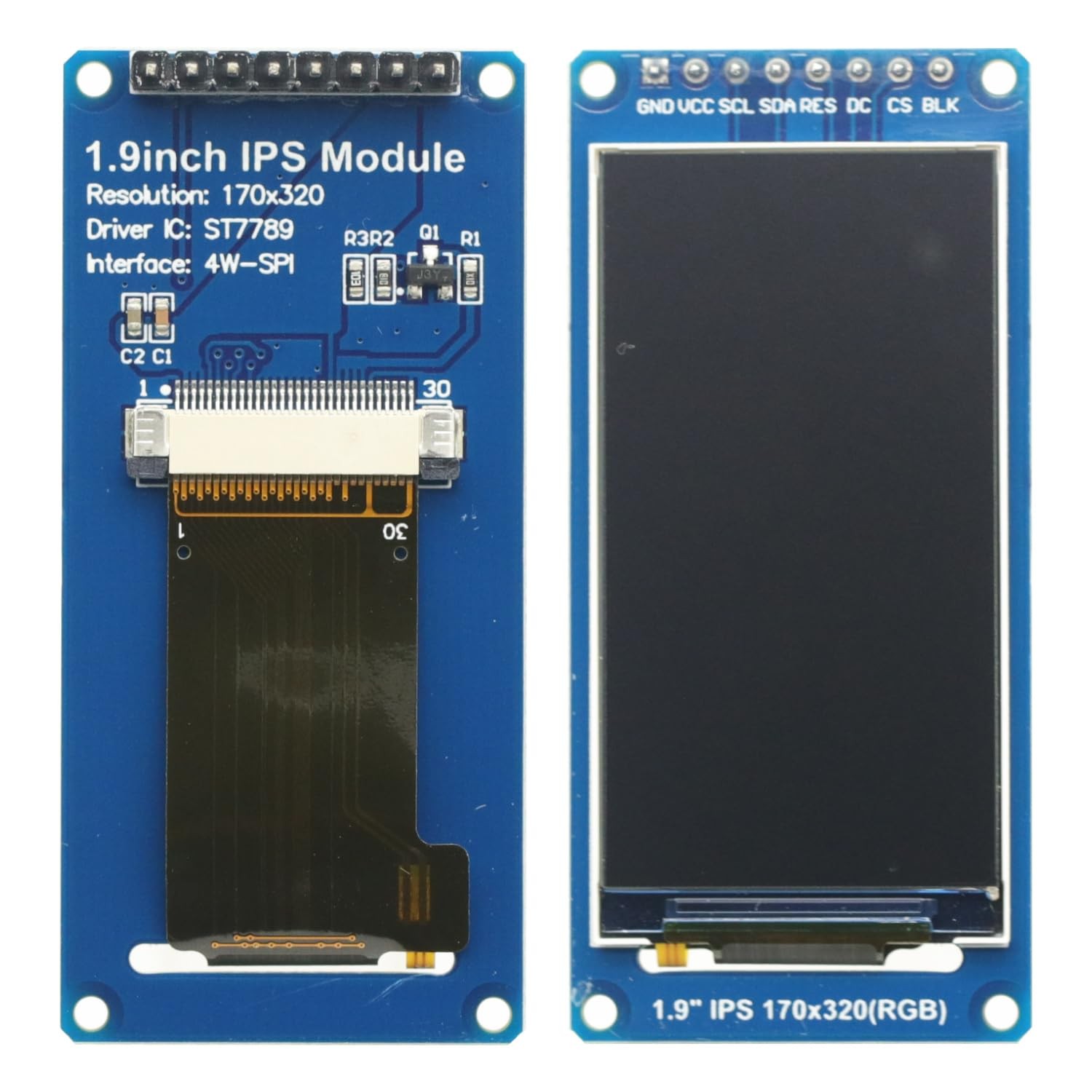 1.9 Inch 170×320 IPS LCD Full Angle TFT Display Screen Module SPI Serial