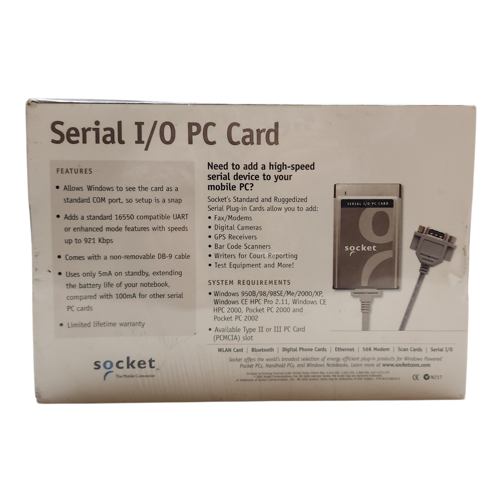 NIB Socket Serial I/O PC Card Ruggedized RS 232 COM Port SL0707 078