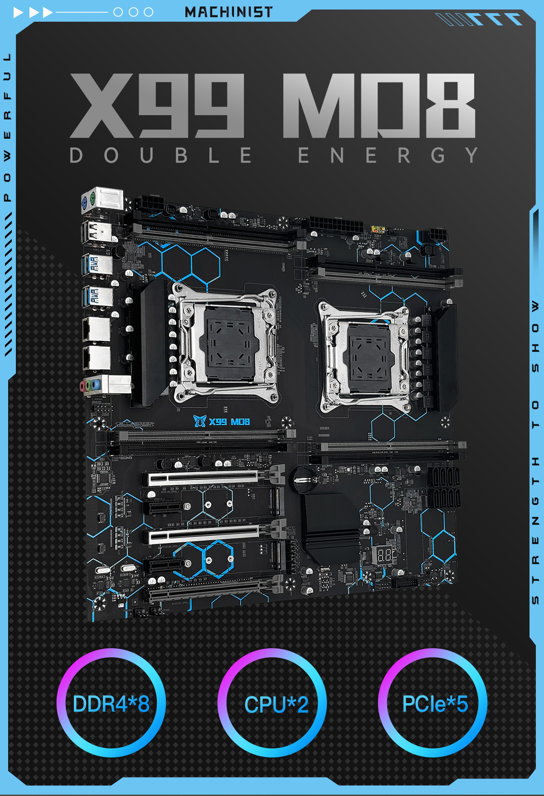 MACHINIST X99 Dual CPU Motherboard LGA 2011-3 DDR4 NVME M.2 8 RAM for Xeon V3 V4