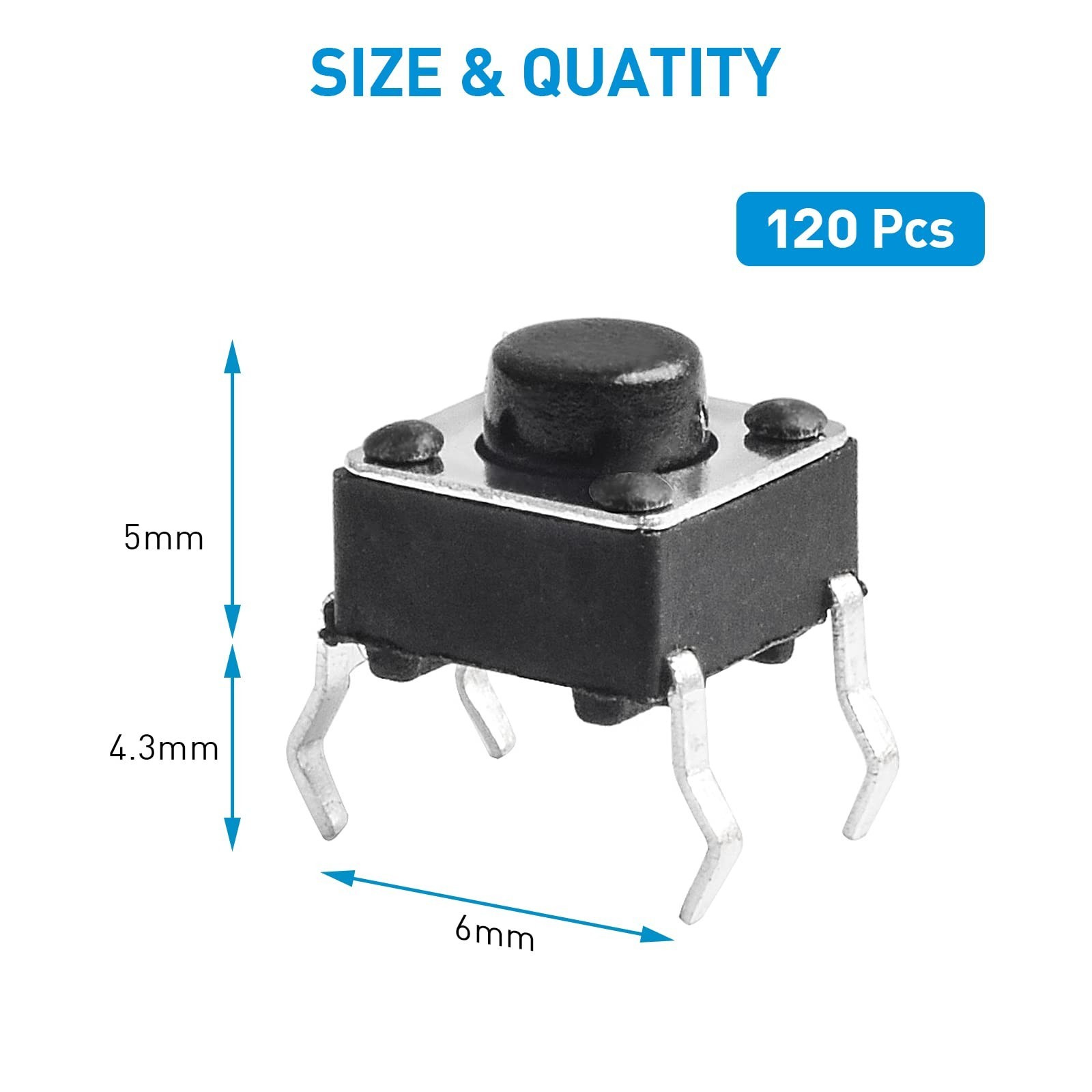 120 Pcs 6 x 6mm x 5mm Momentary Tactile Tact Push Button Switch for PCB 4 Pin…