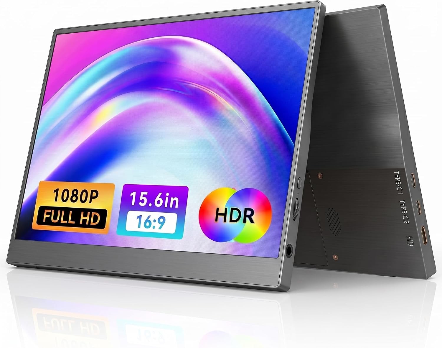 15.6″ FHD Portable Monitor USB-C with Kickstand, Mini HDMI, Low Blue Light