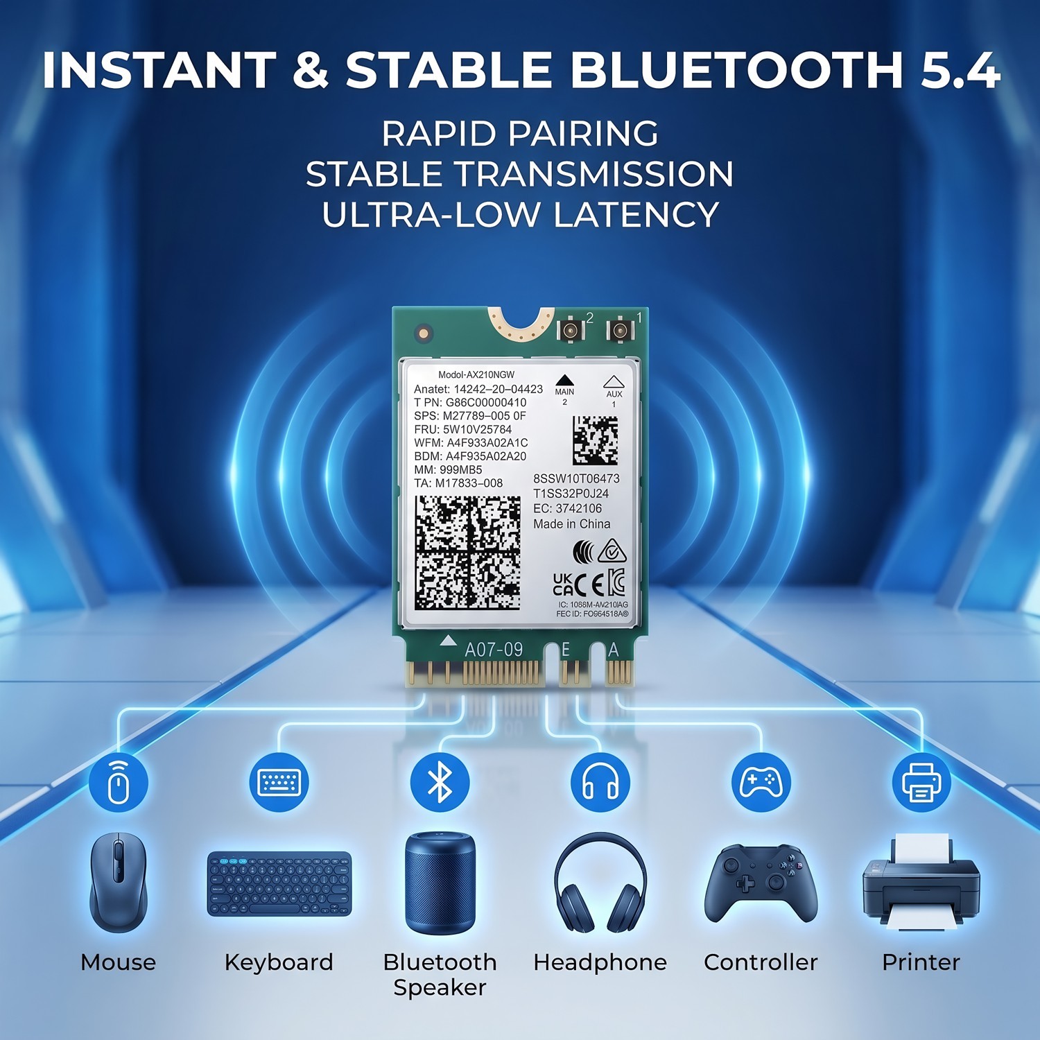 AX210NGW WiFi 6E M.2 Key A/E Card Bluetooth 5.4 Tri-Band 5400Mbps for Win 10/11