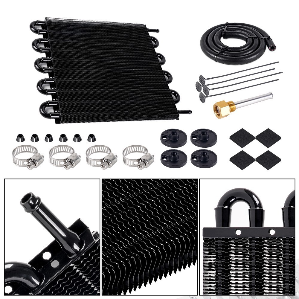 10 Pass Aluminum Remote 5/16″ Engine Oil Cooler Radiator w/Hose Mounting Kit