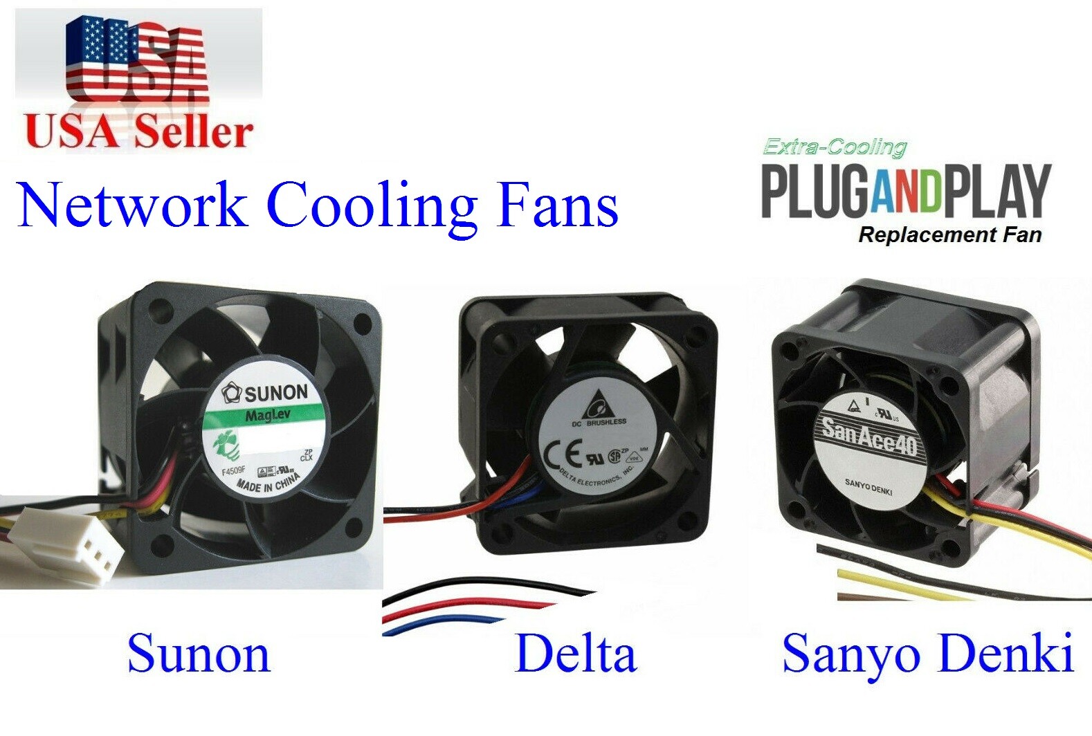 Pack of 2x Quiet Direct Replacement Fans for Netgear ProSafe GS752TP Switch