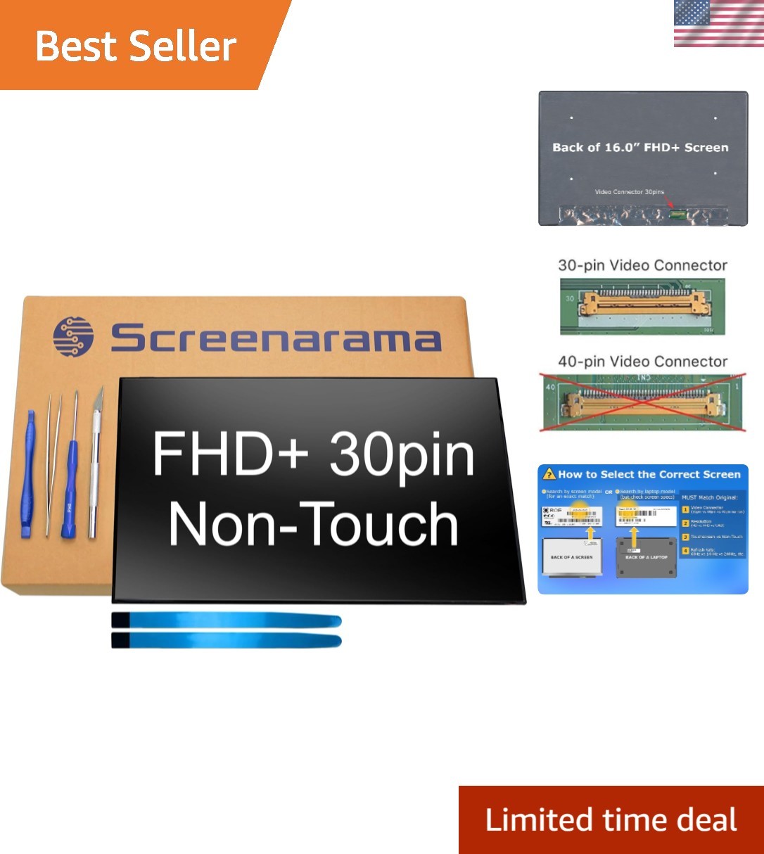New Screen Replacement for AUO B160UAN01.L FHD+ 30pin 1920×1200 IPS LCD LED D…