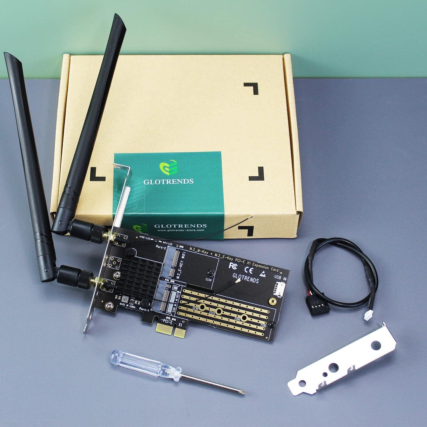 WA05 Pcie X1 Adapter for One M.2 Key-E Wifi Module and One M.2 Nvme