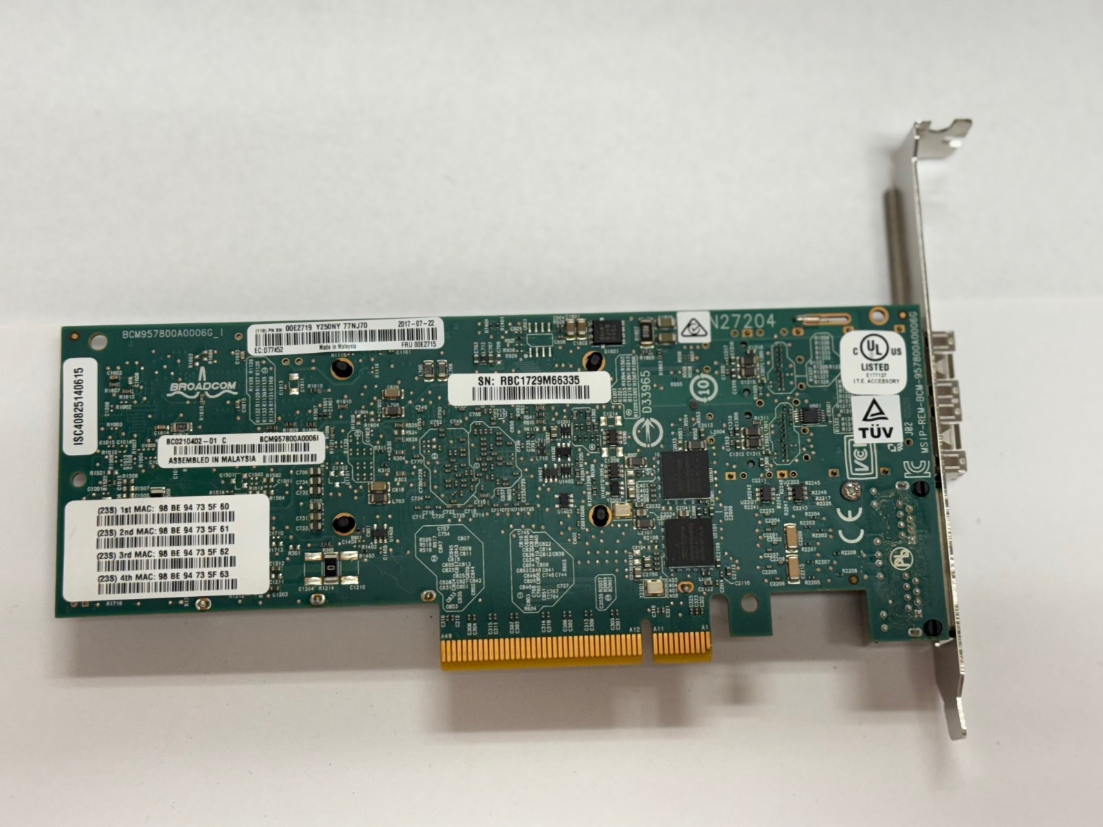 IBM 00E2719 4-Port 10GbE SFP+ RJ45 Ethernet Adapter PCIe Low Profile Card
