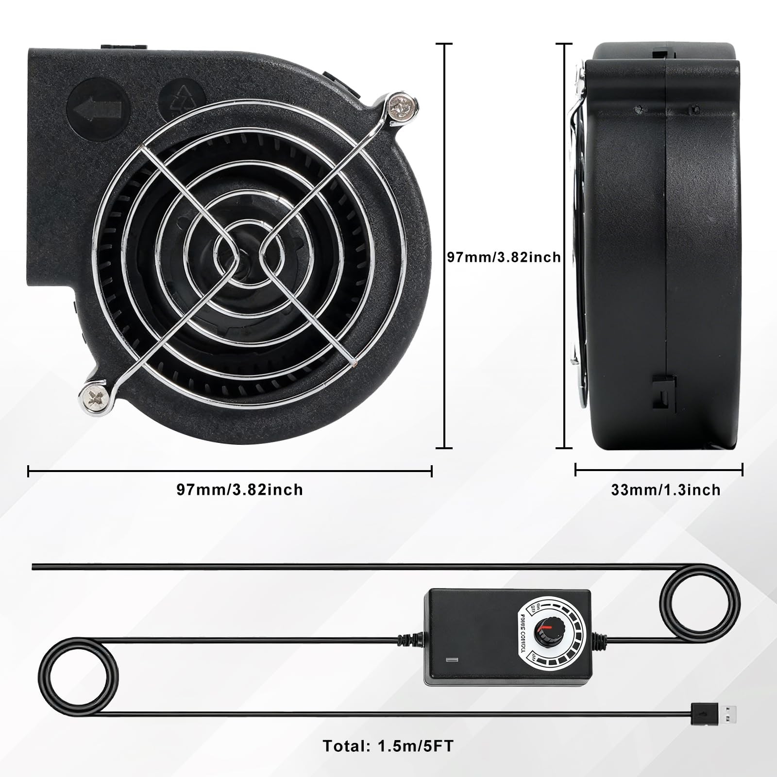 KUNRISE BBQ 97mm × 33mm Blower Fan, High Airflow 110V 120V Variable Speed Cen…