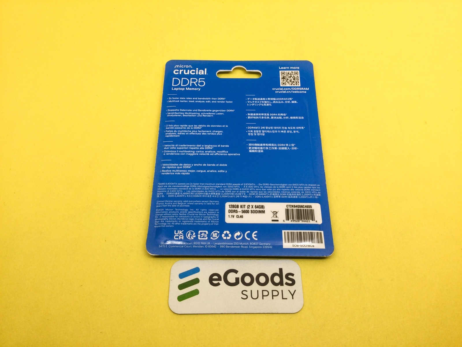Crucial 128GB (2x64GB) DDR5 5600MHz Laptop Memory CT2K64G56C46S5 New Sealed