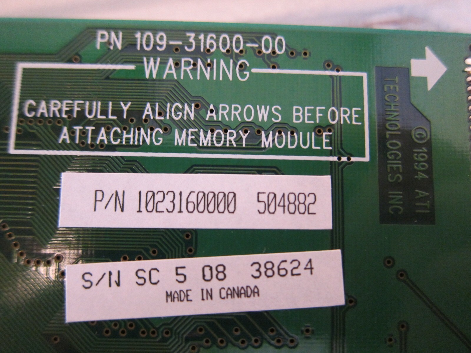 NOS 1994 ATI 2MB VRAM Memory Board Video Storage Upgrade Module 109-31600-00