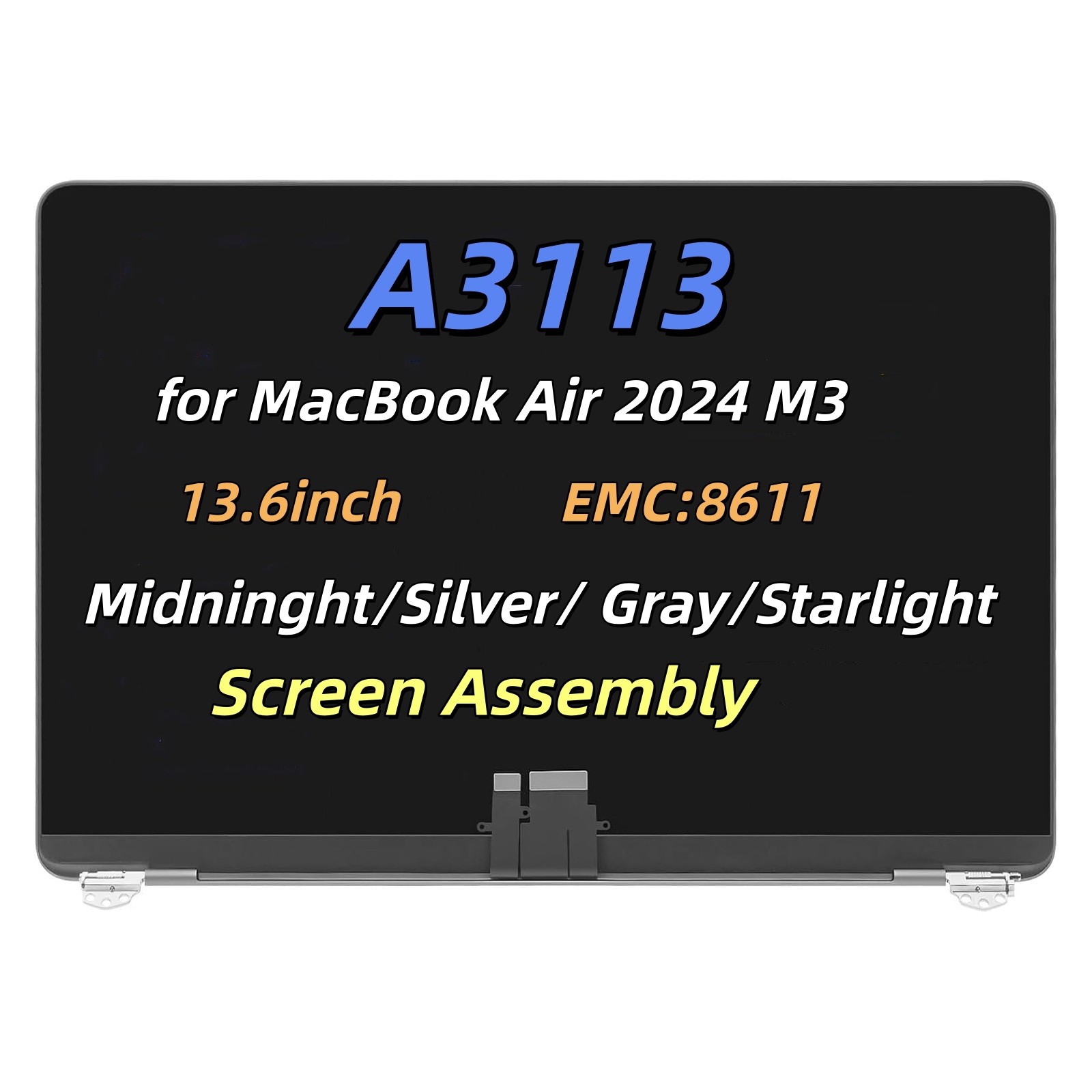 Replacement for Macbook Air M3 2024 A3113 LCD Screen Full Assembly Midnight