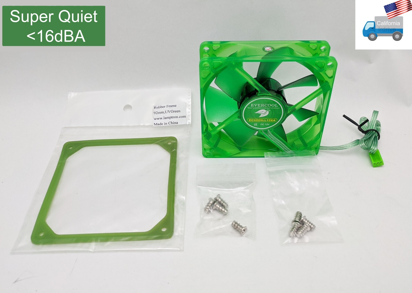 NEW Evercool Ever Green 92mm 3-pin PC Case Cooling Fan w/ Anti-Vibration Pad