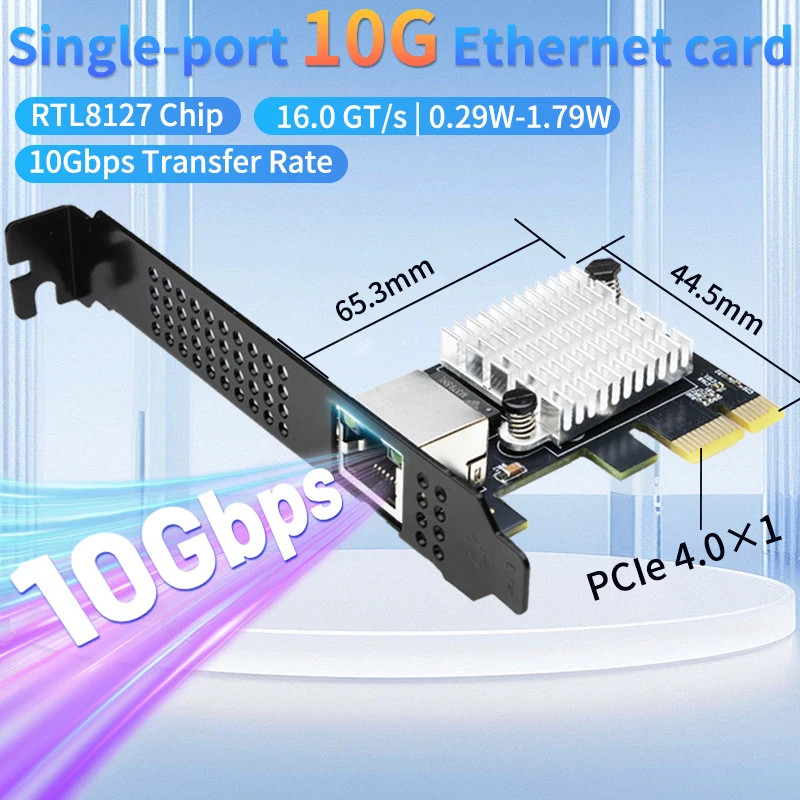 10G Ethernet Network Card PCIe 4.0 Single Port RJ45 Realtek RTL8127 NIC