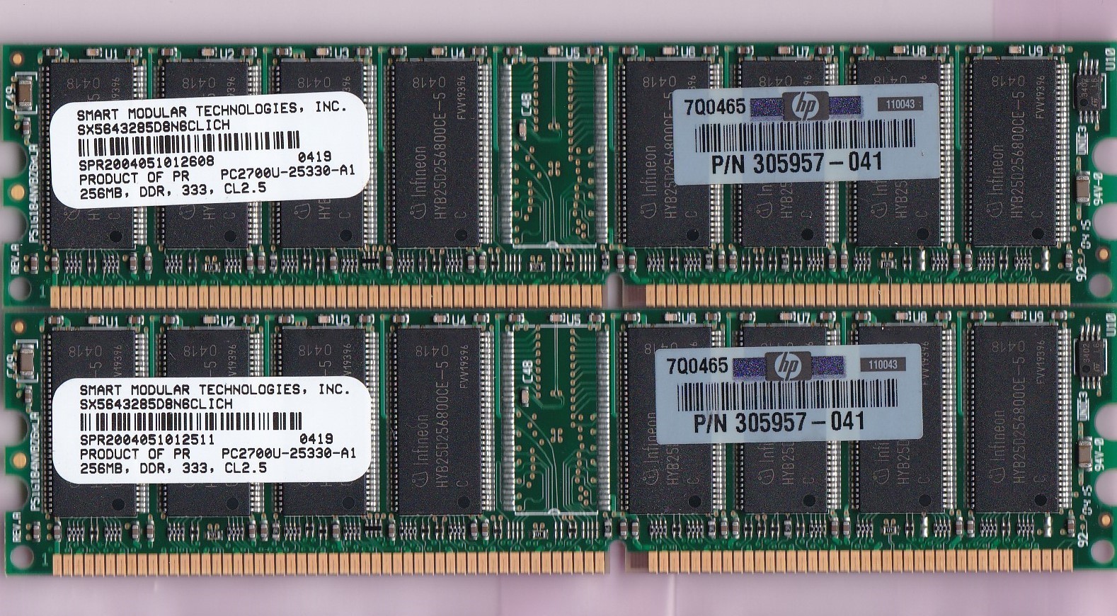 512MB 2x256MB PC2700 SMART MODULAR SX5643285D8N6CLICH DDR-333 HP 305957-041 KIT