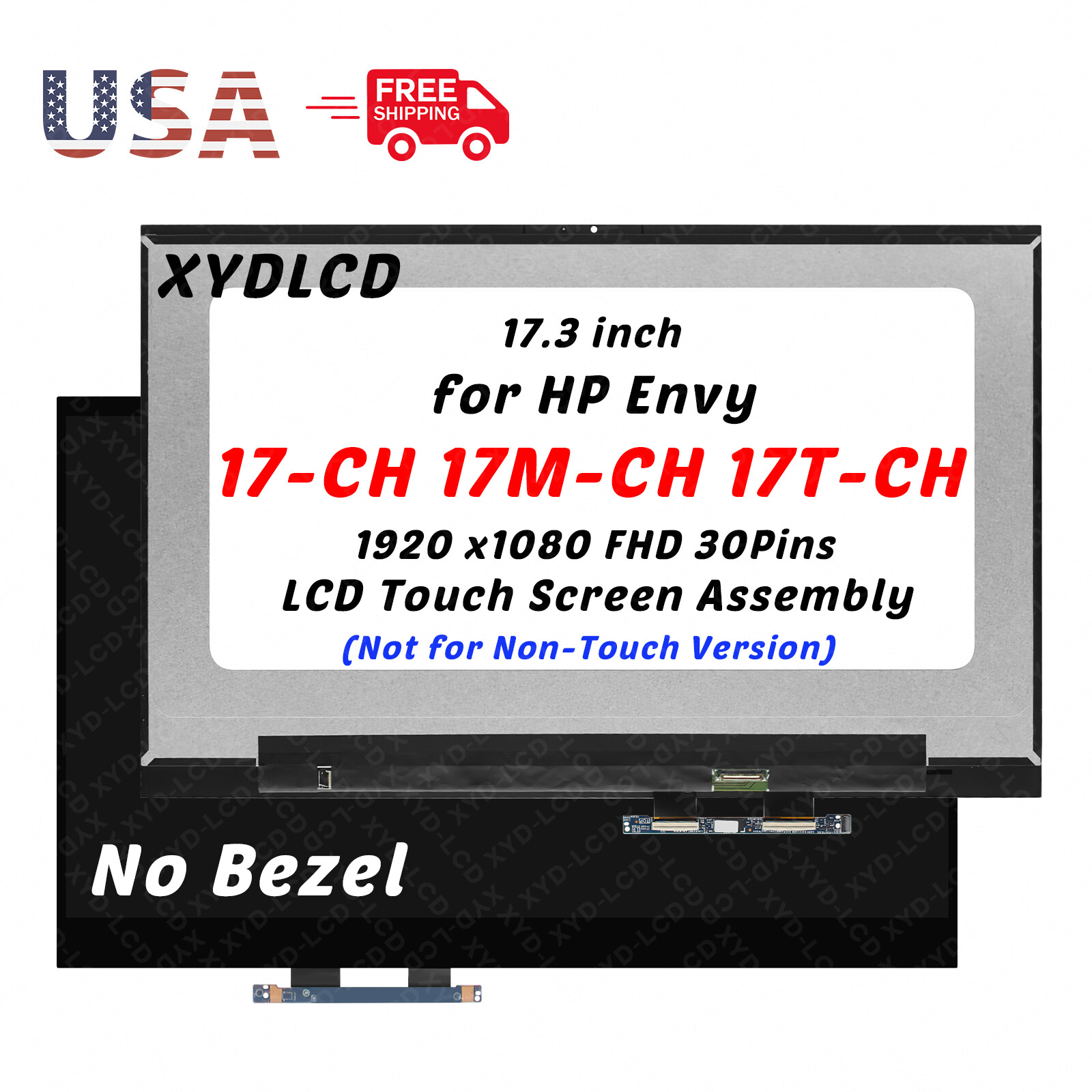 17.3in for HP Envy 17-CH 17M-CH 17T-CH M27508-AA1 LCD Touch Screen Assembly FHD