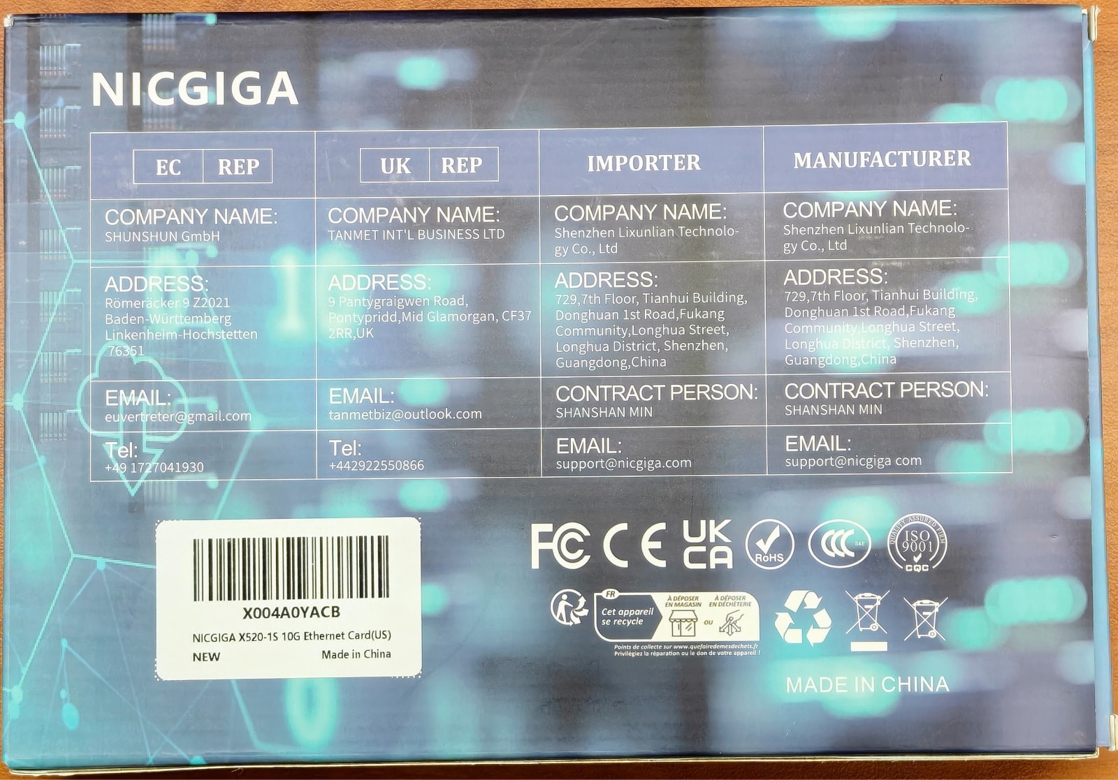NICGIGA 10Gb SFP PCI-e Network Card, 82599(X520-DA1) Controller, 10Gbps Adapter