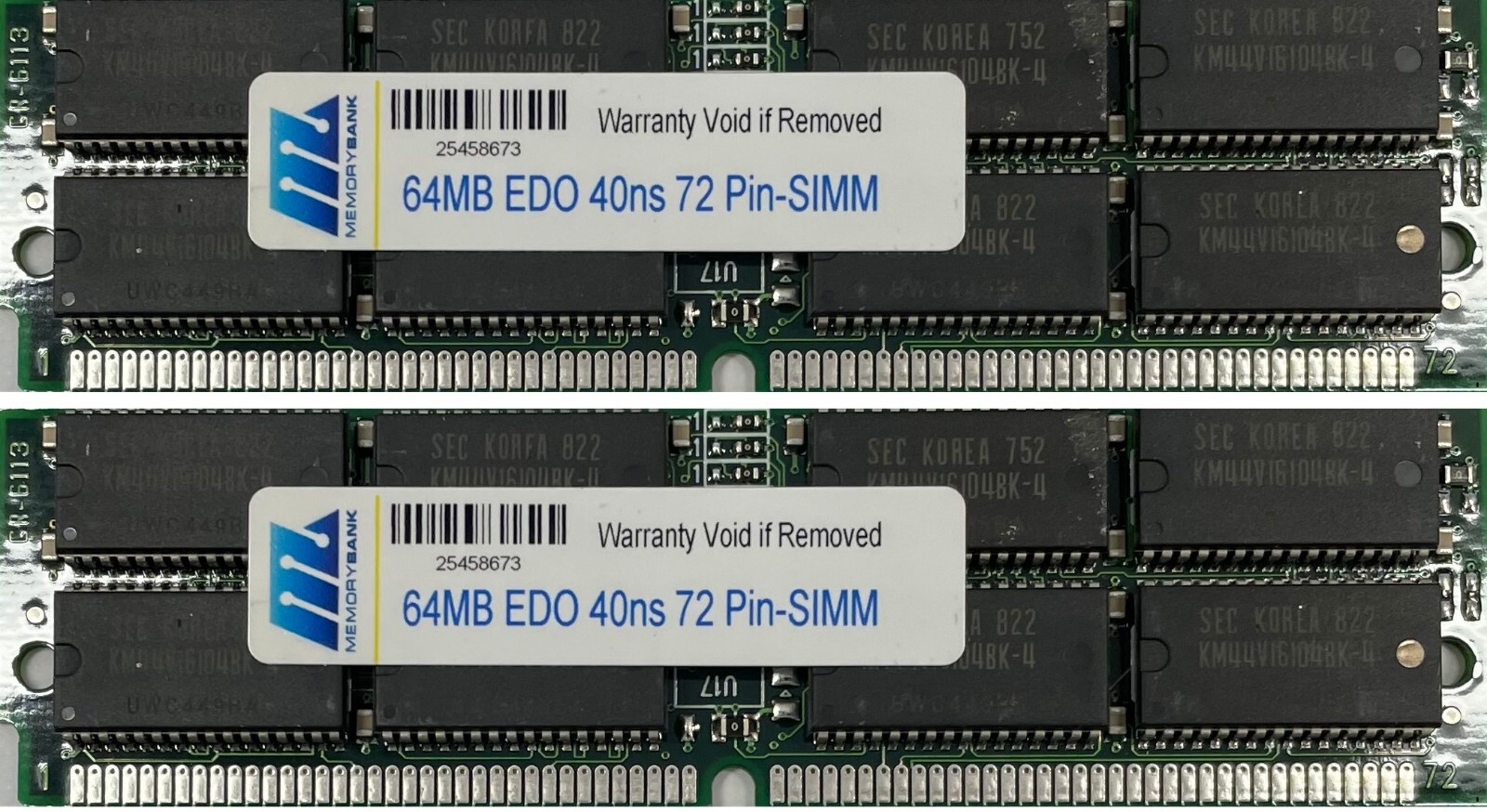 128MB KIT (2 X 64MB) EDO MEMORY NON PARITY 40NS SIMM 72 PIN 16X32