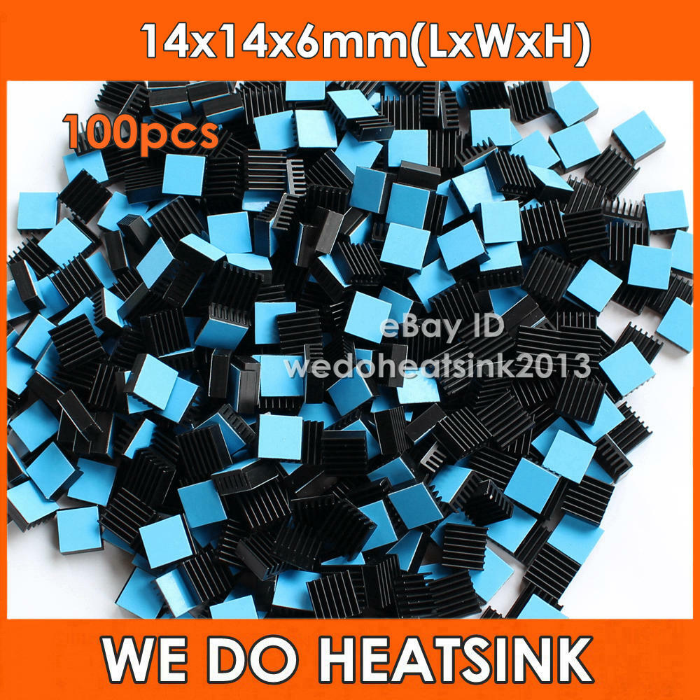 100pcs Black Anodizing Aluminum Heatsink 14x14x6mm Cooler DIY With Thermal Tape