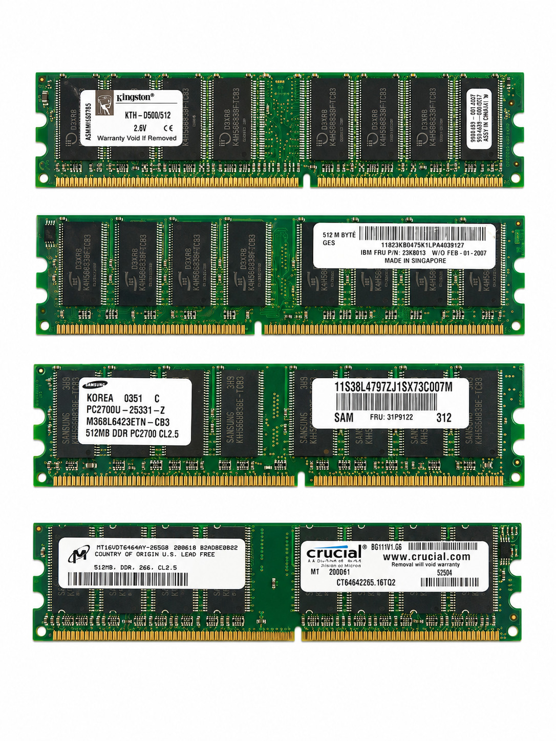 Assorted 4 pack of 256MB DDR 512MB SDRAM PC2100 266 CL2.5