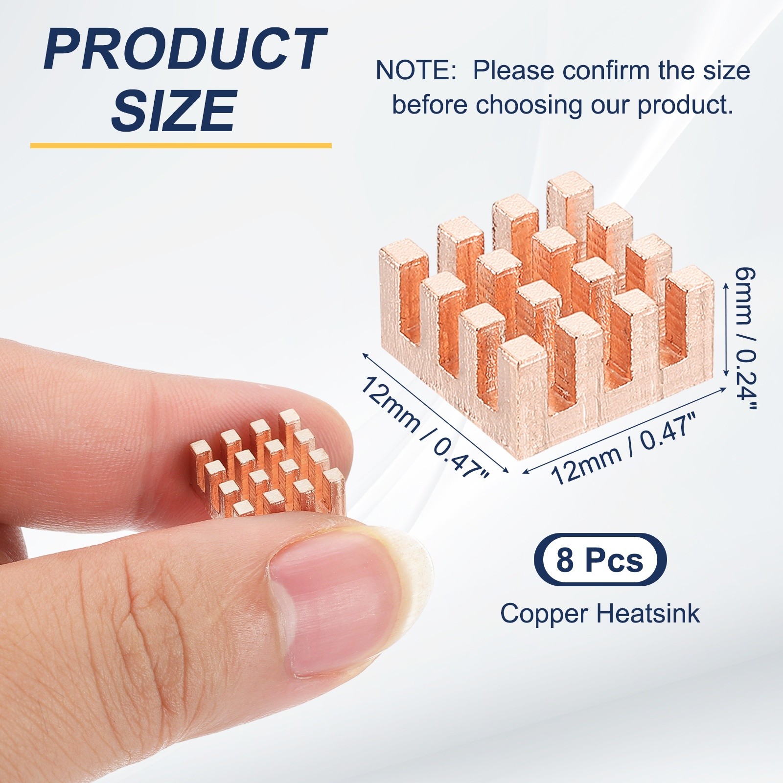 8 Pcs Copper Heatsink 12x12x6mm, Heat Sink Cooler Radiator for Raspberry Pi