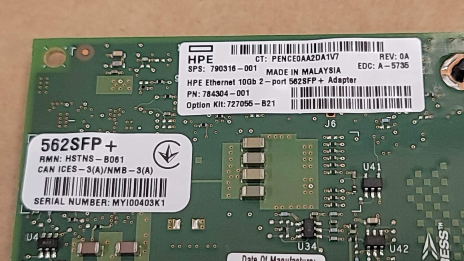 HPE 10Gb 2-port 562SFP+ Ethernet Adapter 790316-001 784304-001 727055-B21 Both