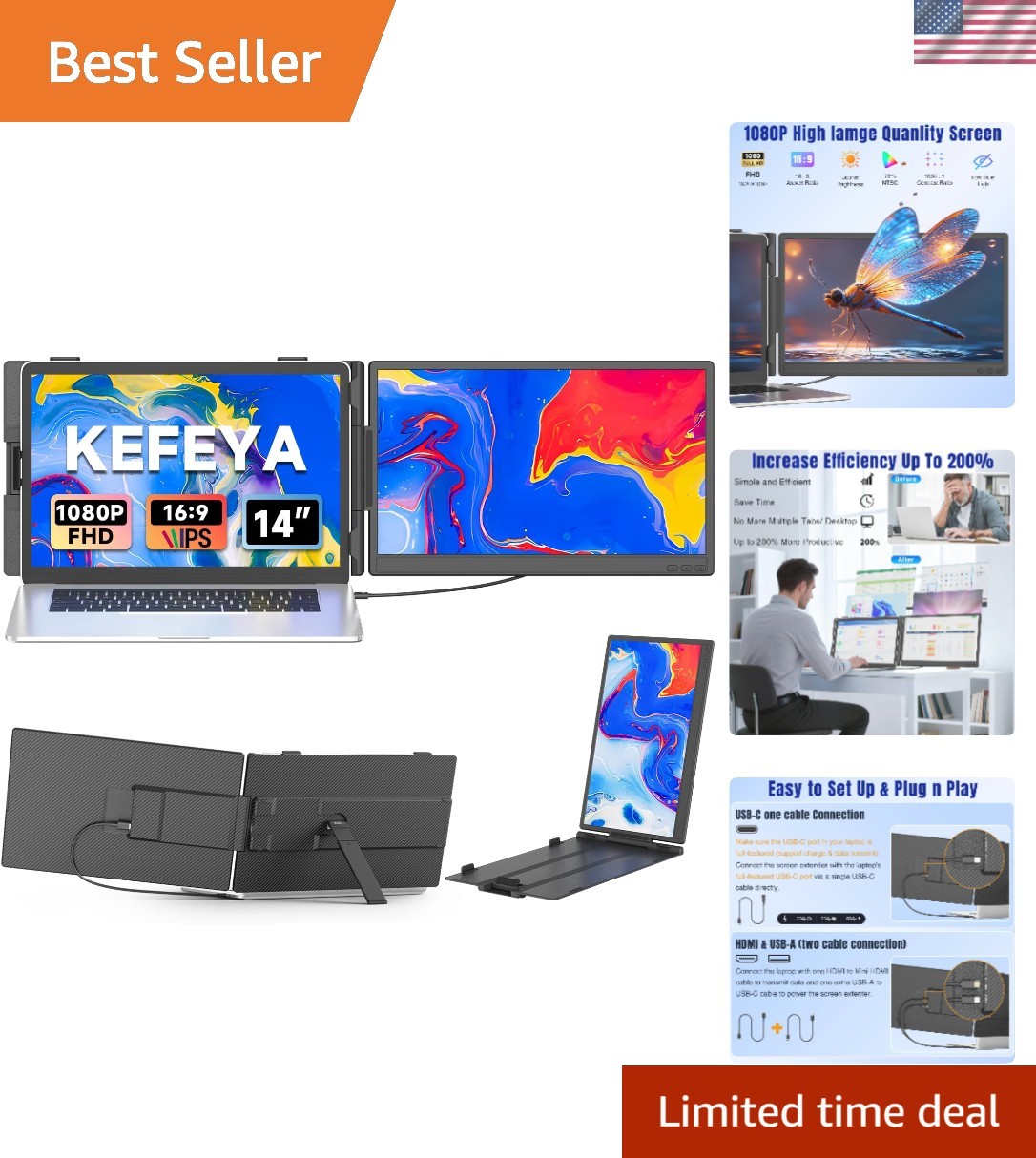Foldable 14” Laptop Screen Extender – Enhance Productivity with HD Clarity