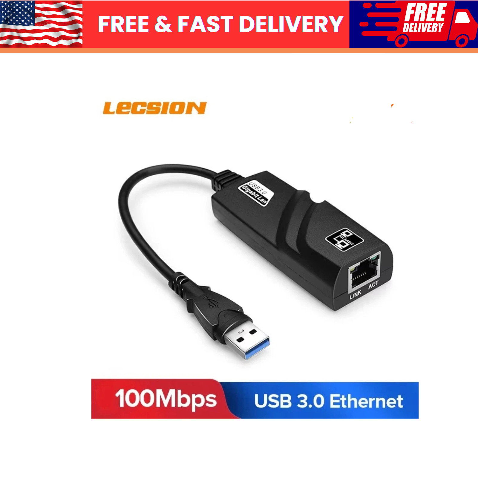 USB 3.0 Gigabit Ethernet LAN RJ45 100Mbps Network Adapter For Windows PC Mac