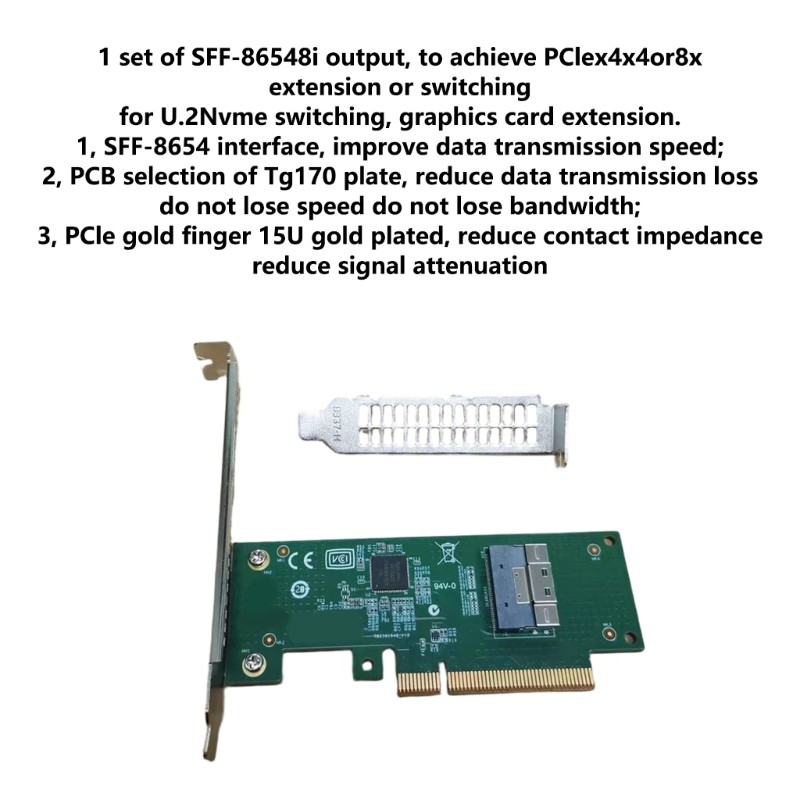 PCIe4.0 X8 to SFF-8654 X8 NVMe PCIe Adapter Converters Card for Desktop PC