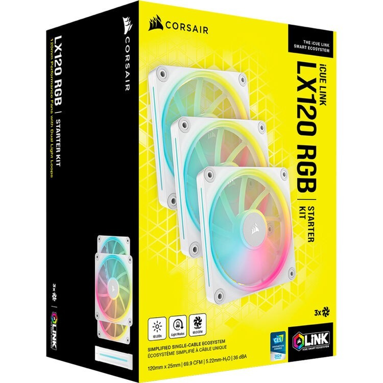 CORSAIR iCUE LINK LX120 RGB Triple 120mm PWM Fan Starter Kit WHITE CO-9051030-WW