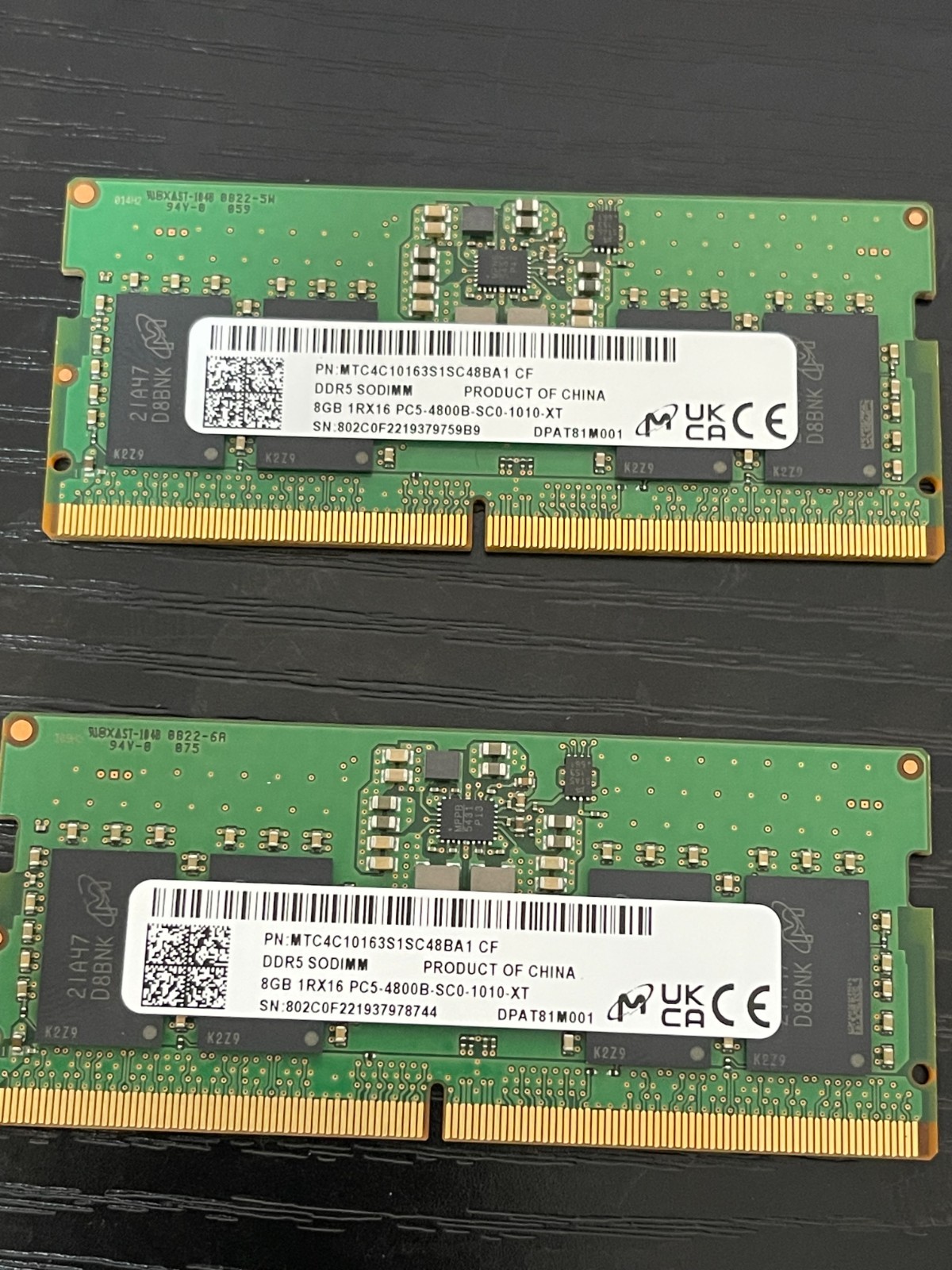 2 Micron 8GB Memory Module – SO-DIMM – DDR5 SDRAM – 4800MHz MTC4C10163S1SC48BA1
