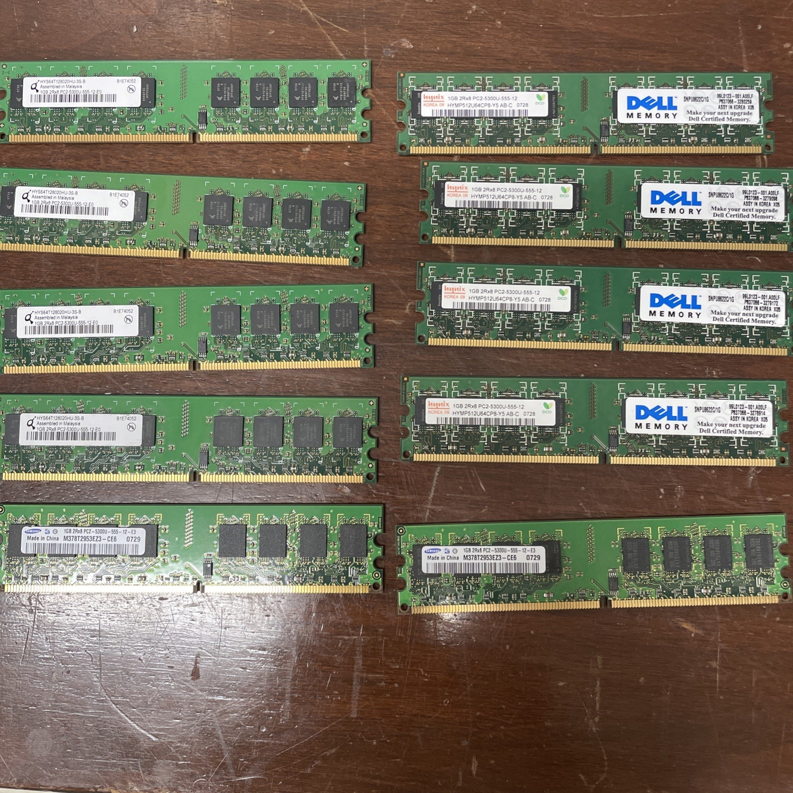 Lot of 10 x 1GB 2Rx8 PC2-5300U-555-12 Samsung Hynix Memory RAM Mixed
