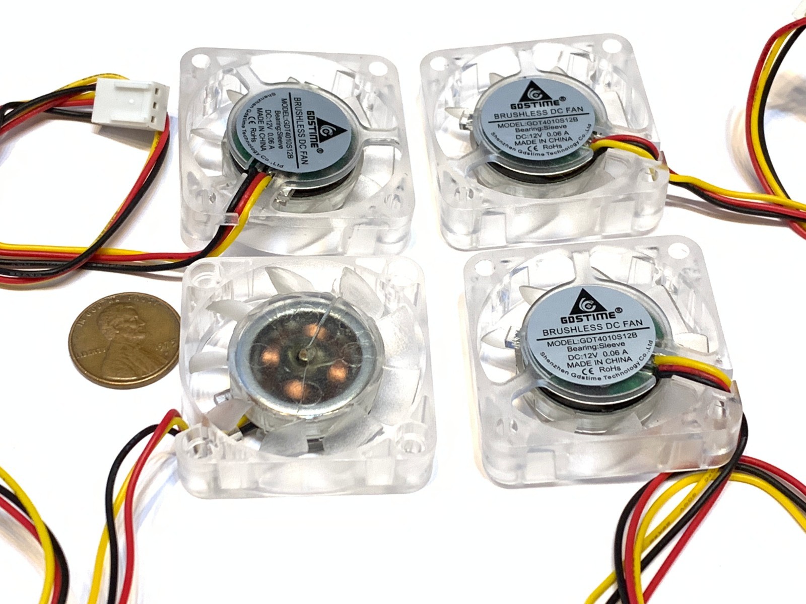 4 Pieces Blue LED mini 12V 4010 40x40x10mm DC Cooling Fan micro brushless A15