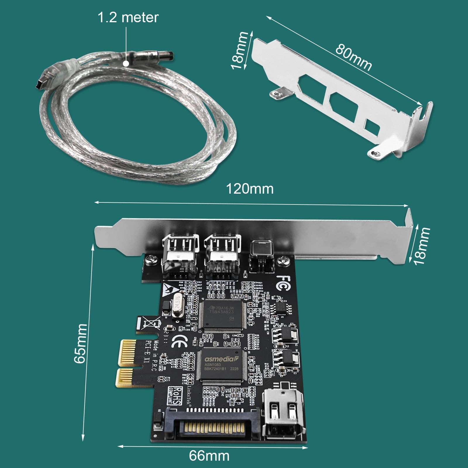 4-Port PCIe Firewire 400 Card, 1394A Interface for Windows & Mac, Cables Include